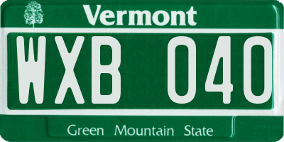 VT license plate WXB040