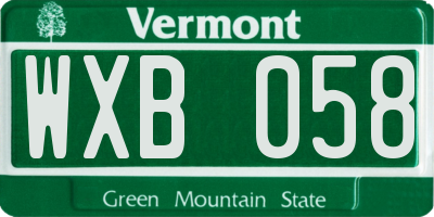 VT license plate WXB058