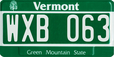 VT license plate WXB063