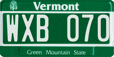 VT license plate WXB070
