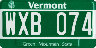 VT license plate WXB074