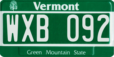 VT license plate WXB092