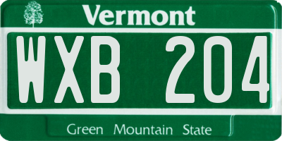VT license plate WXB204