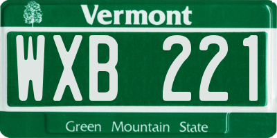 VT license plate WXB221
