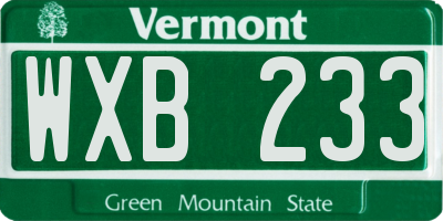 VT license plate WXB233