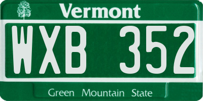 VT license plate WXB352