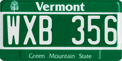 VT license plate WXB356
