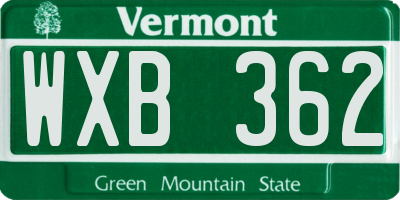 VT license plate WXB362