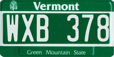 VT license plate WXB378