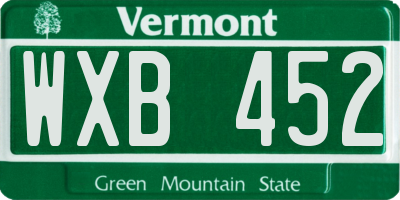 VT license plate WXB452
