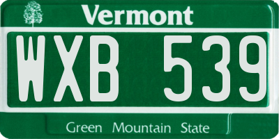 VT license plate WXB539
