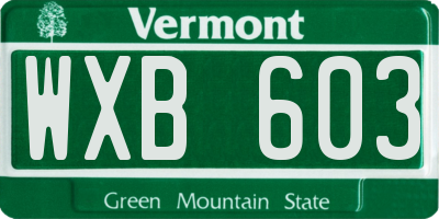 VT license plate WXB603
