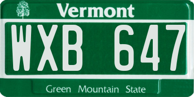 VT license plate WXB647