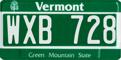 VT license plate WXB728