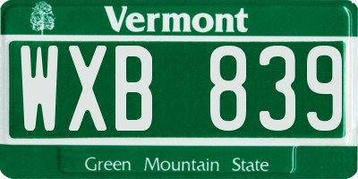 VT license plate WXB839