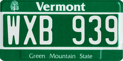 VT license plate WXB939