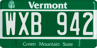 VT license plate WXB942