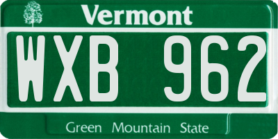 VT license plate WXB962