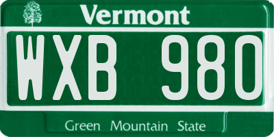 VT license plate WXB980