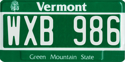 VT license plate WXB986