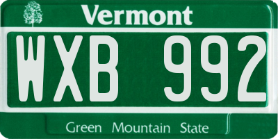 VT license plate WXB992