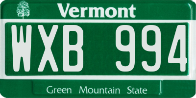 VT license plate WXB994