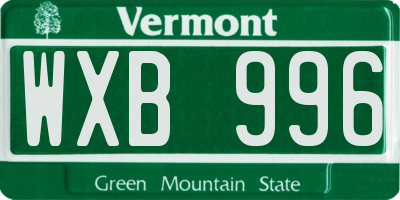 VT license plate WXB996