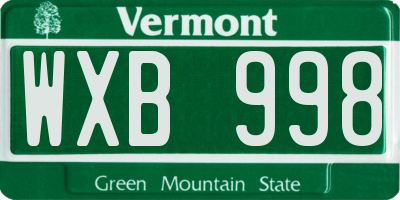 VT license plate WXB998