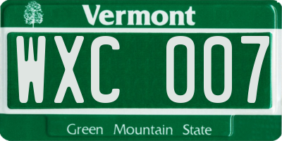 VT license plate WXC007
