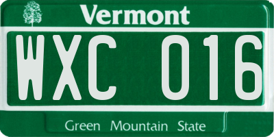 VT license plate WXC016