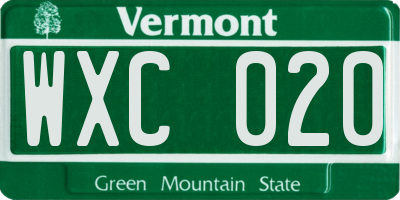 VT license plate WXC020