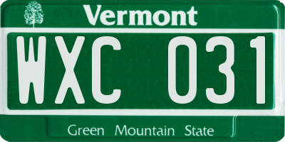 VT license plate WXC031