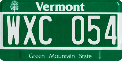 VT license plate WXC054