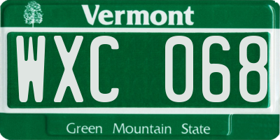VT license plate WXC068