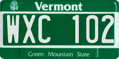 VT license plate WXC102