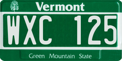 VT license plate WXC125