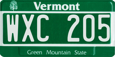 VT license plate WXC205