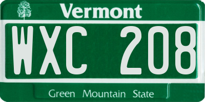 VT license plate WXC208