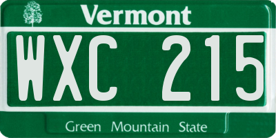 VT license plate WXC215