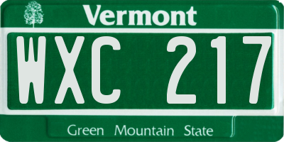 VT license plate WXC217