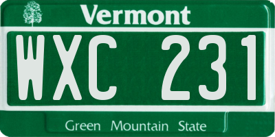 VT license plate WXC231