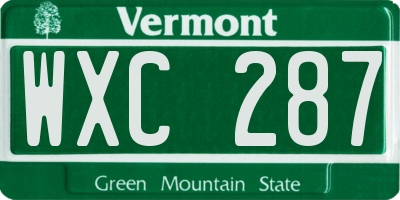VT license plate WXC287