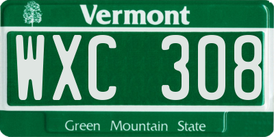VT license plate WXC308