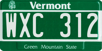 VT license plate WXC312