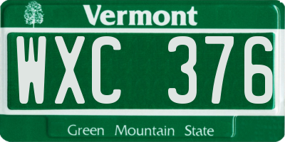 VT license plate WXC376