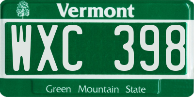 VT license plate WXC398