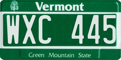 VT license plate WXC445