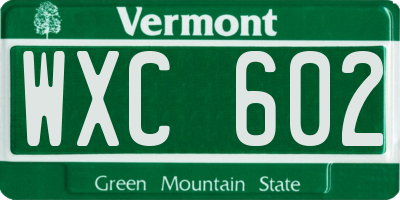 VT license plate WXC602