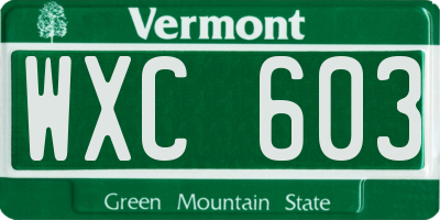 VT license plate WXC603