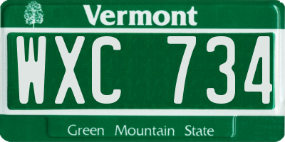 VT license plate WXC734